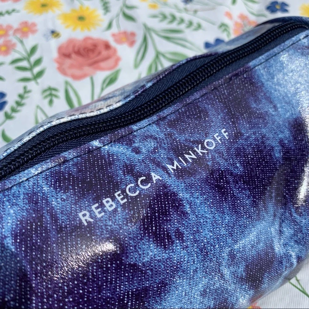 NWT REBECCA MINKOFF Exclusive Denim Blue Tie Dye Cylinder Makeup Cosmetic Pouch